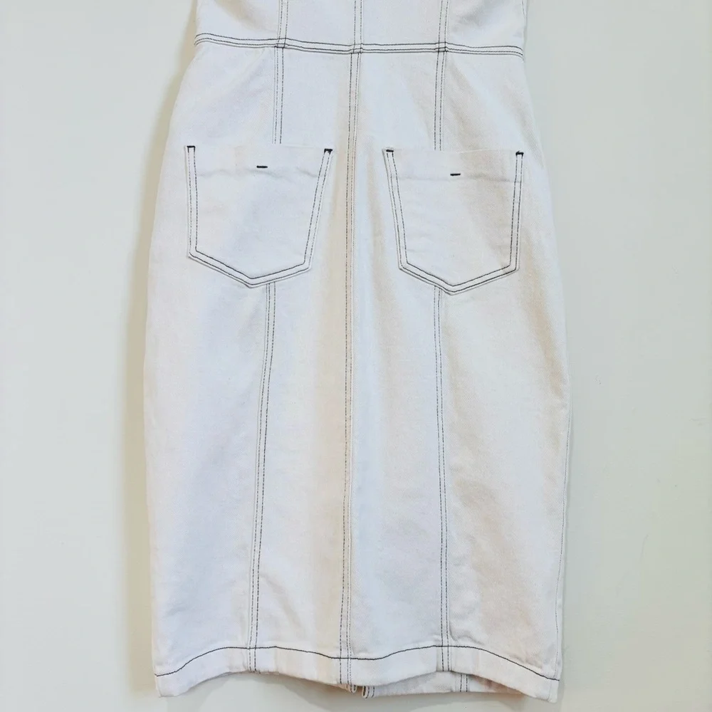 Zara Bodycon Overall Sleeveless corset Black Button Front Off White Denim Dress - Picture 9 of 16